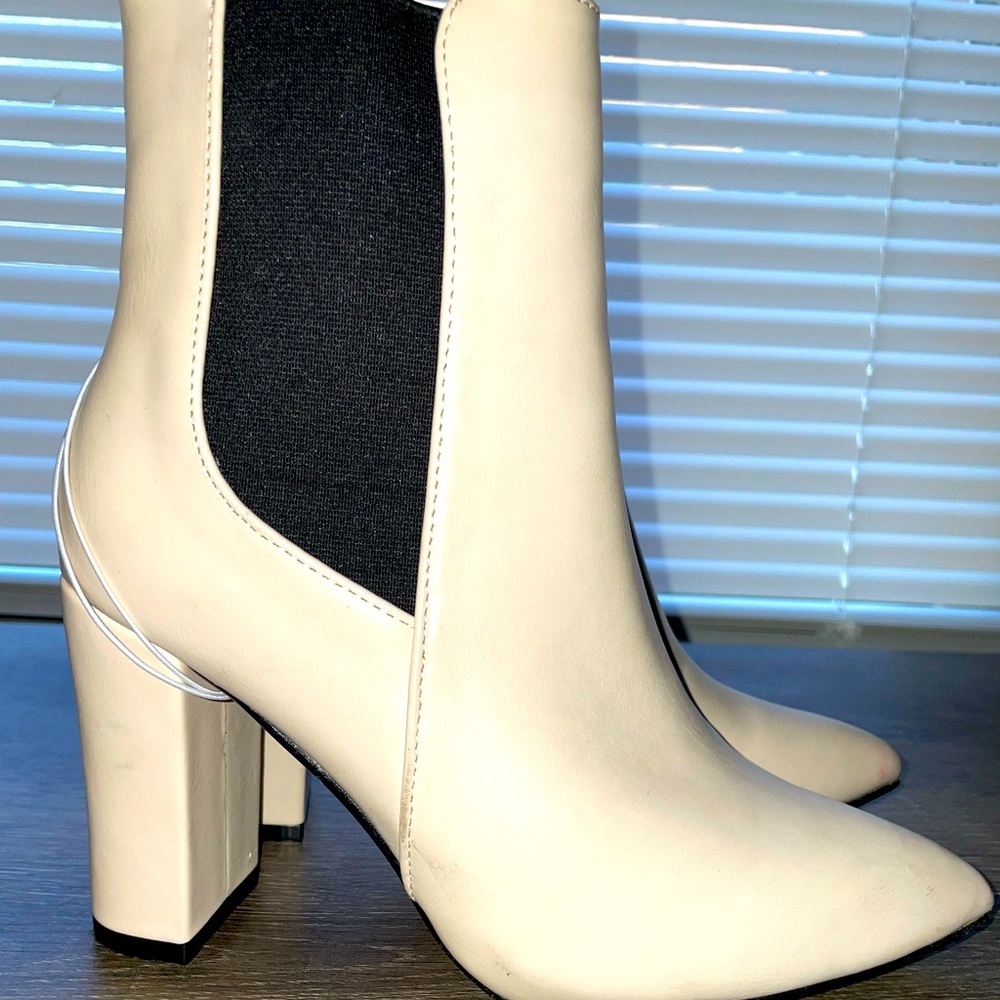 Tan pointed toe booties